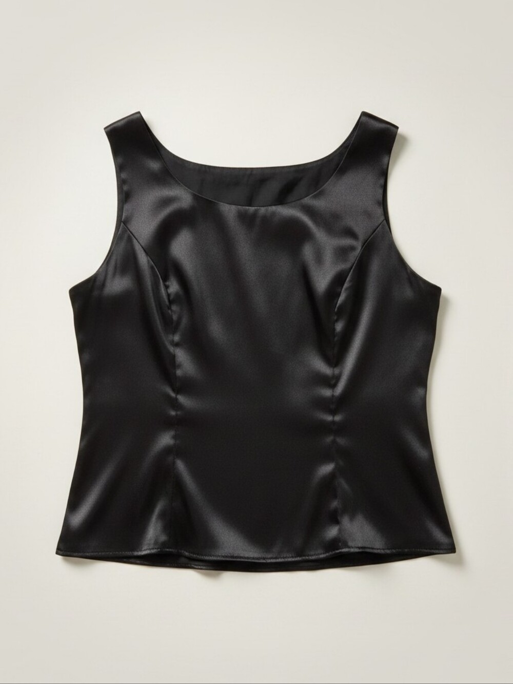 Black Satin Elegant Scoop Neck Sleeveless Top Side Zipper – Size Medium